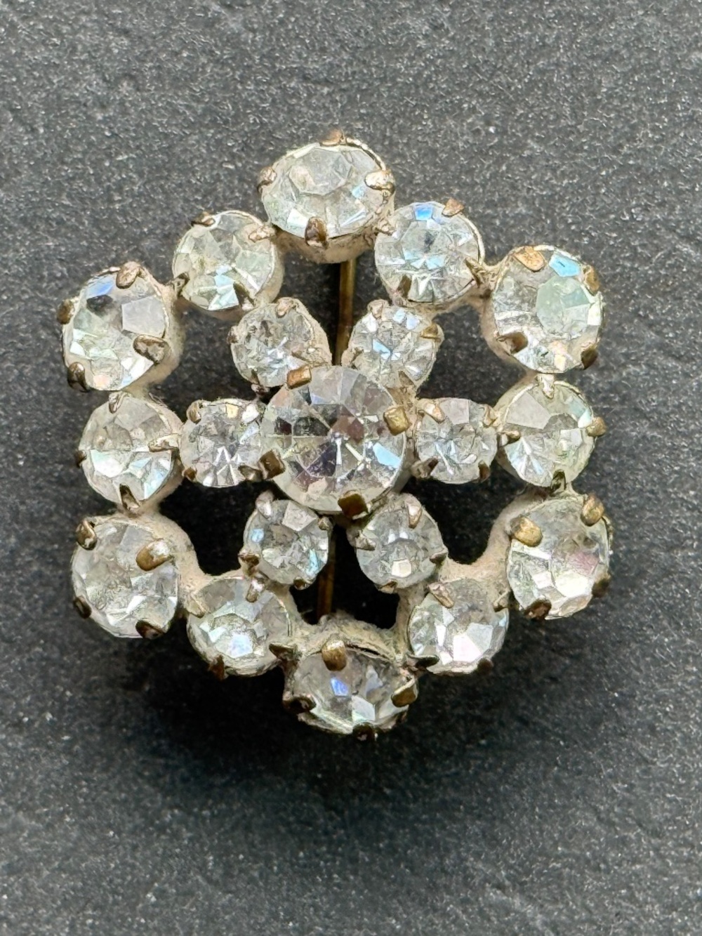 VINTAGE Clear Rhinestone Brooch Snowflake or Floral Silver MCM
